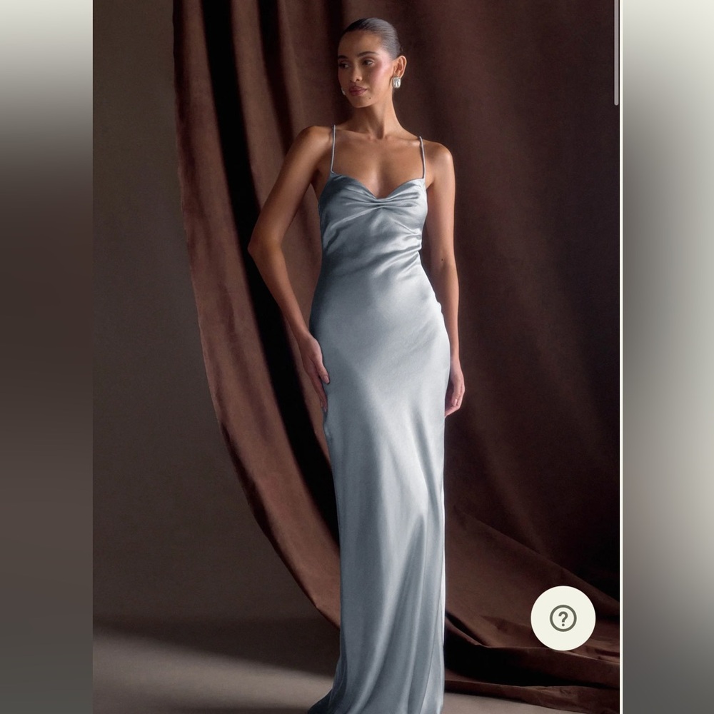 Meshki Silver Blue Satin Slip Gown